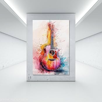 Amazon.com: Watercolour Guitar Canvas Painting Wall Art